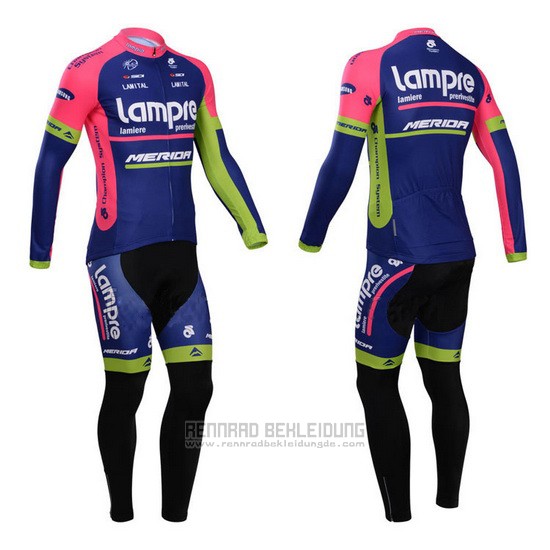 2014 Fahrradbekleidung Lampre Merida Rosa und Blau Trikot Langarm und Tragerhose - zum Schließen ins Bild klicken